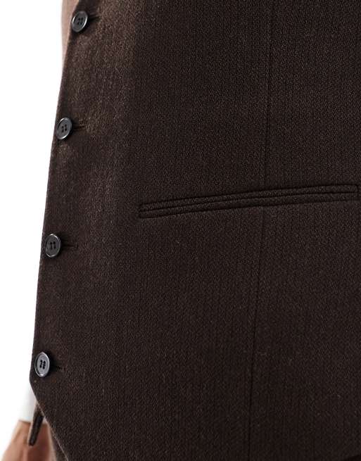 Chaleco de traje marrón oscuro entallado con textura de tejido panamá de mezcla de lana de ASOS DESIGN Wedding, 5 de 5