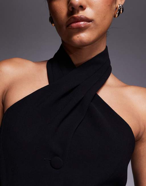 Chaleco de traje negro con cuello halter de River Island, 3 de 4