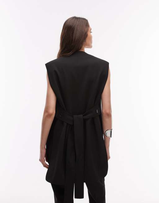 Chaleco de traje negro con lazada en la espalda de mezcla de lana de ARKET, 4 de 4