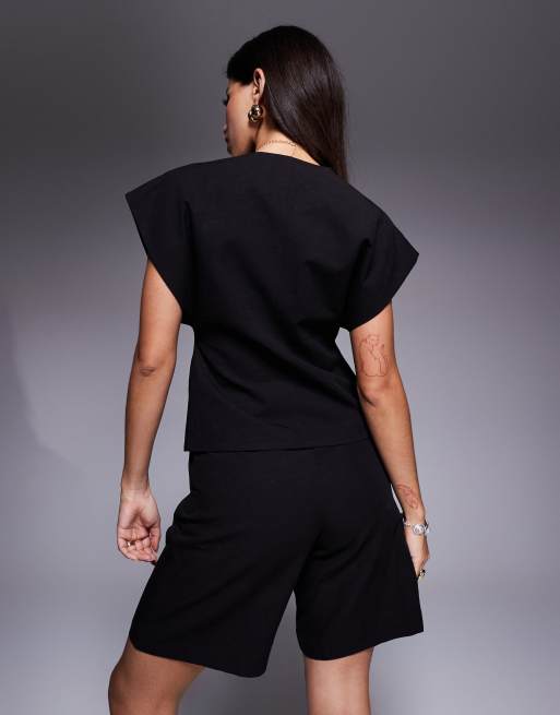 Chaleco de traje negro cruzado de mezcla de lino de ASOS DESIGN (parte de un conjunto), 4 de 4