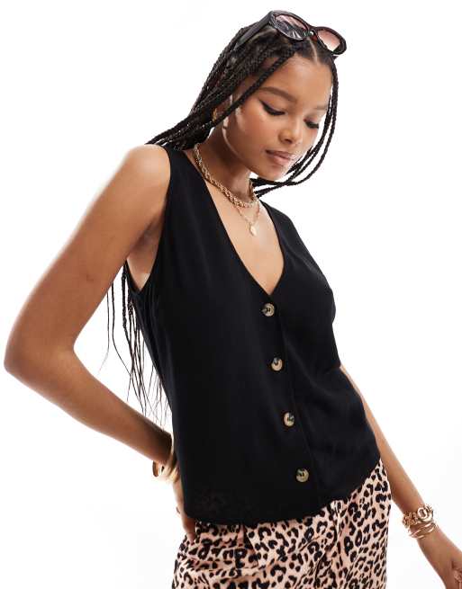Chaleco de traje negro de tejido efecto lino de ASOS DESIGN