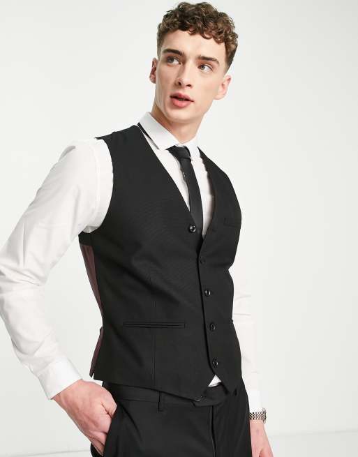 Chaleco de traje negro texturizado de Topman