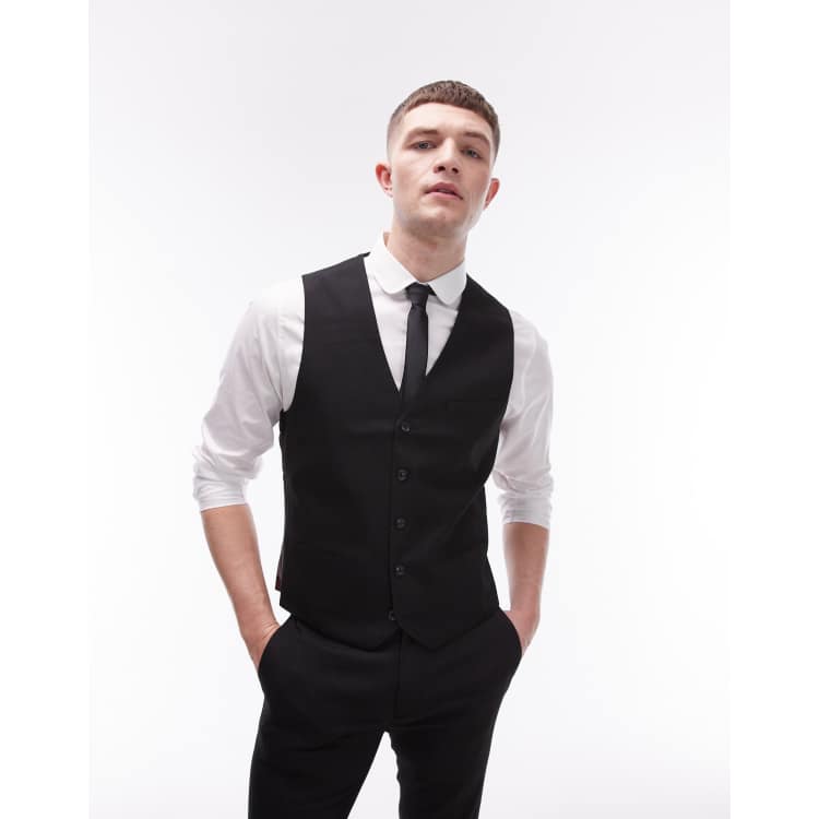 Chaleco Terno Negro Con Camisa Negra Chaleco De Traje Negro