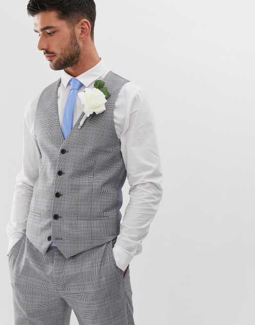 Chaleco de traje para boda de slim a cuadros grises de River Island | ASOS