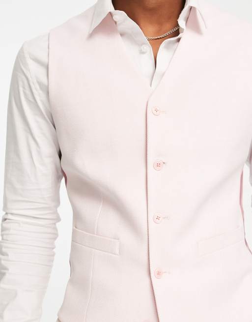 Chaleco de traje rosa entallado de mezcla de lino microtexturizado de ASOS DESIGN Wedding, 2 de 4