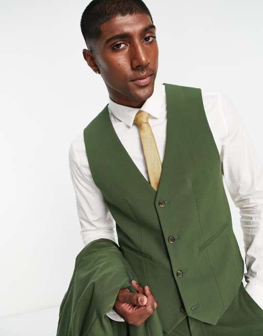 Chaleco de traje superajustado en caqui de ASOS DESIGN