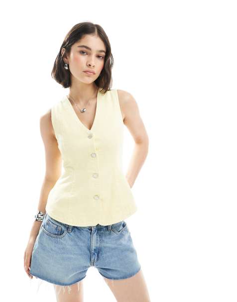 Chaleco de traje vaquero amarillo pastel con sobrefalda de ASOS DESIGN - view 1