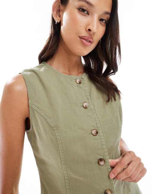 Chaleco de traje vaquero verde salvia de tirantes de ASOS DESIGN (parte de un conjunto), 3 de 4