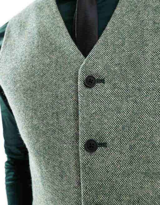 Chaleco de traje verde botella de corte slim de tweed de mezcla de lana de ASOS DESIGN, 3 de 5