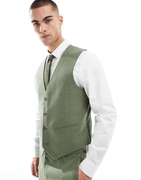 Chaleco de traje verde de corte slim con patrón de espiga de mezcla de lana de ASOS DESIGN - view 1