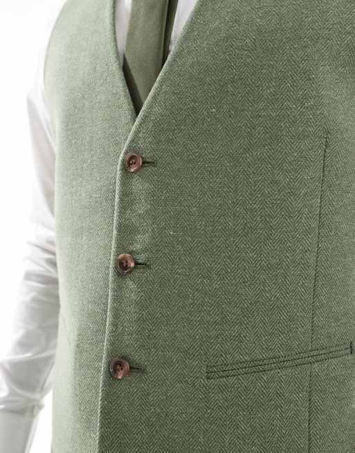 Chaleco de traje verde de corte slim con patrón de espiga de mezcla de lana de ASOS DESIGN, 4 de 5