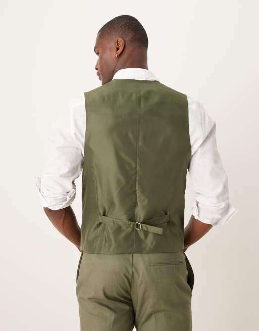 Chaleco de traje verde oliva entallado de mezcla de lino de ASOS DESIGN, 4 de 5