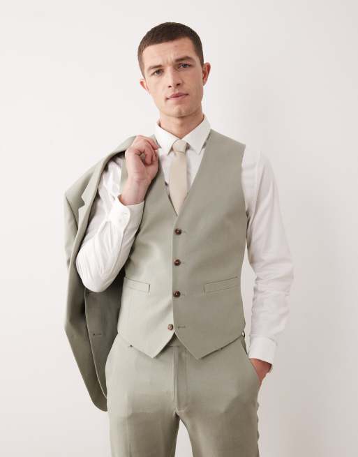 ASOS DESIGN - Traje verde salvia entallado de tejido rico en lino, 2 de 4
