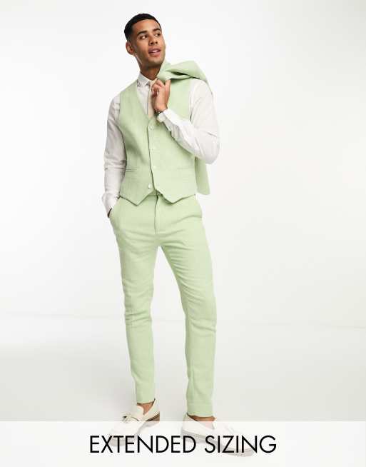 Chaleco de traje verde salvia muy entallada con estampado de pata de gallo de mezcla de lana de ASOS DESIGN Wedding