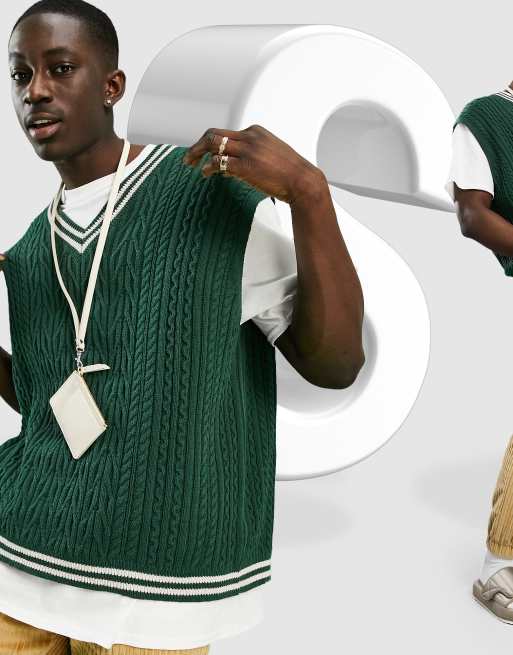 Chaleco estilo cricket verde botella con ribetes de punto de ASOS DESIGN, 2 de 4