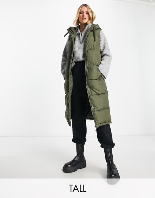 Chaleco largo caqui claro con capucha de New Look Tall