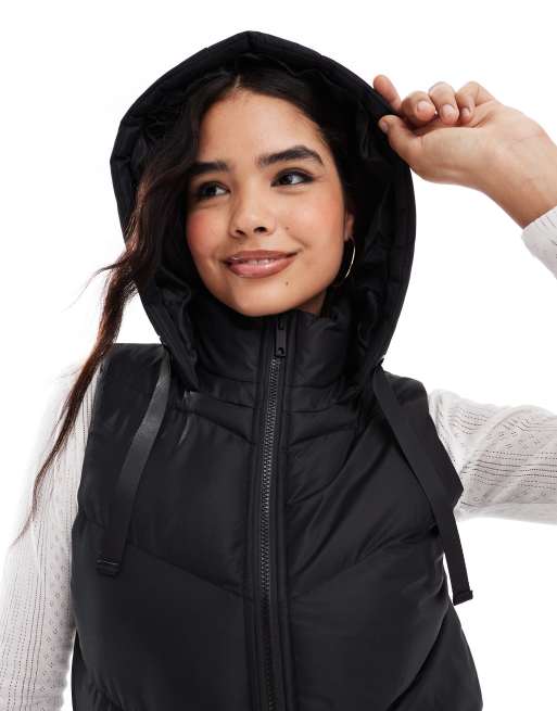 Chaleco largo negro acolchado con capucha de Threadbare ASOS