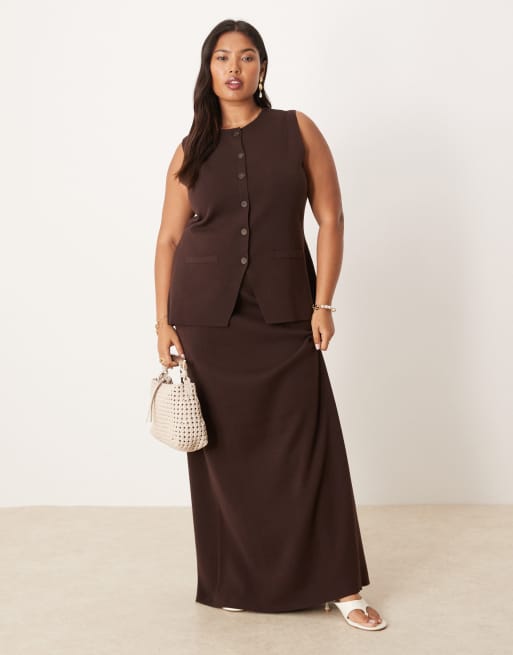 Chaleco marrón chocolate de corte alargado de punto de Pretty Lavish Curve (parte de un conjunto), 2 de 4
