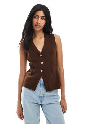 Chaleco marrón con cintura entallada de punto de ASOS DESIGN - view 1