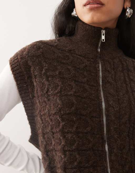 Chaleco marrón unisex con cremallera de punto de ochos de Reclaimed Vintage, 3 de 4