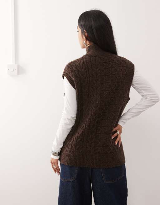 Chaleco marrón unisex con cremallera de punto de ochos de Reclaimed Vintage, 4 de 4