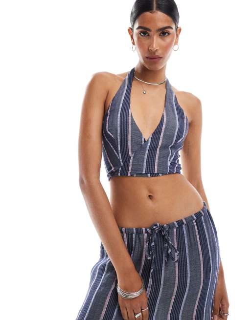 Chaleco morado a rayas con cuello halter de Mango (parte de un conjunto)