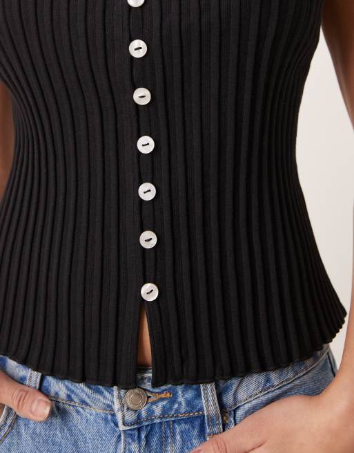 Chaleco negro abotonado de canalé Tilly de Free People, 3 de 4