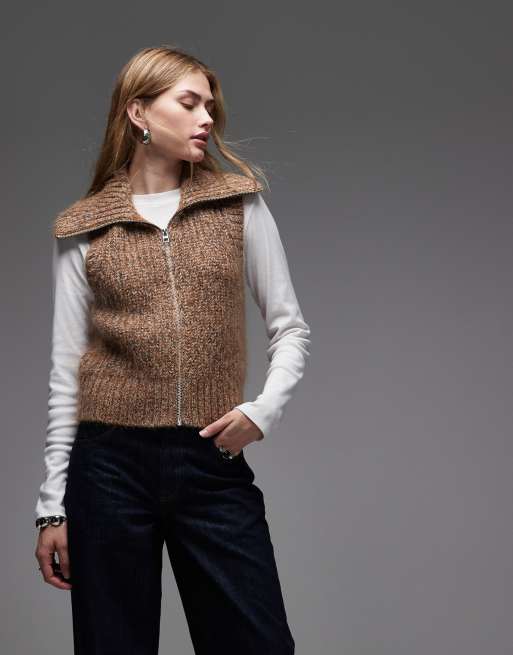 Chaleco negro con cuello alzado y cremallera de punto grueso rico en lana con lana de mohair de & Other Stories