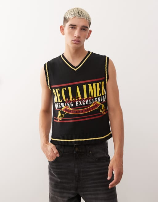 Chaleco negro con cuello de pico y estampado gráfico de punto de Reclaimed Vintage