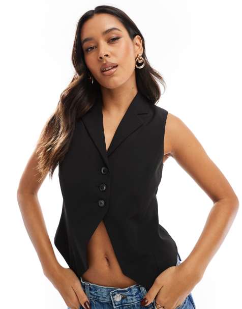 Chaleco negro con solapas de ASOS DESIGN - view 1
