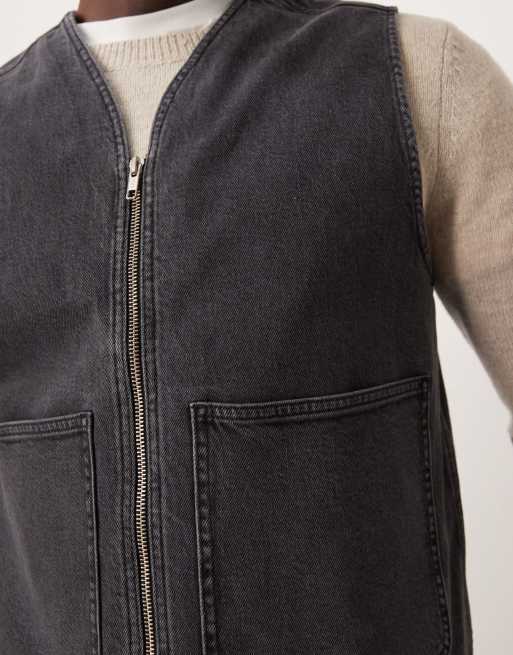 Chaleco negro lavado de corte cuadrado con cremallera de tejido ligero de ASOS DESIGN, 3 de 4