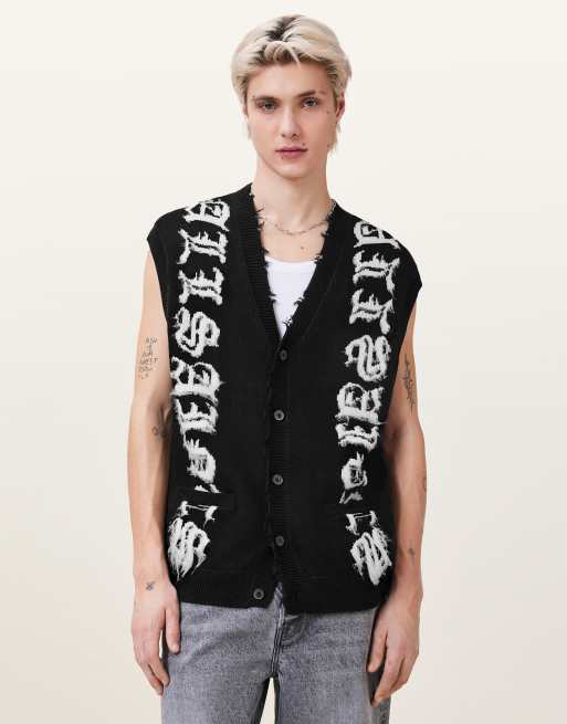 Chaleco negro y blanco crudo Scripture de AllSaints