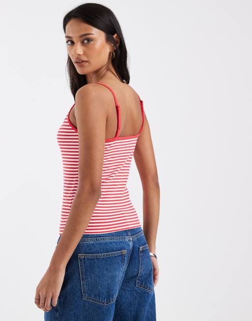 Chaleco rojo a rayas básico de tirantes de canalé de Tommy Jeans, 2 de 4