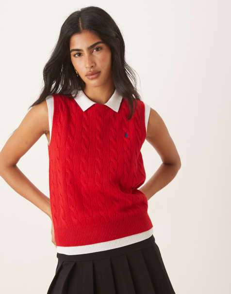 Chaleco rojo de punto de ochos de Polo Ralph Lauren - view 1