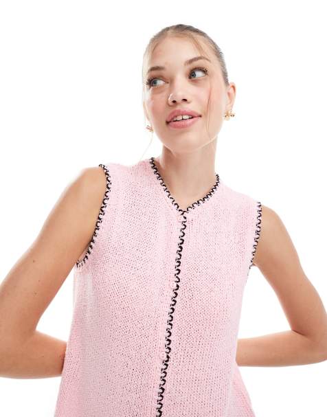 Chaleco rosa con cuello redondo y pespuntes de festón de ASOS DESIGN - view 1