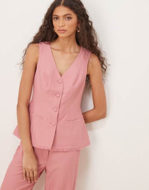 Chaleco rosa con ribetes de encaje de ASOS DESIGN (parte de un conjunto) - view 1