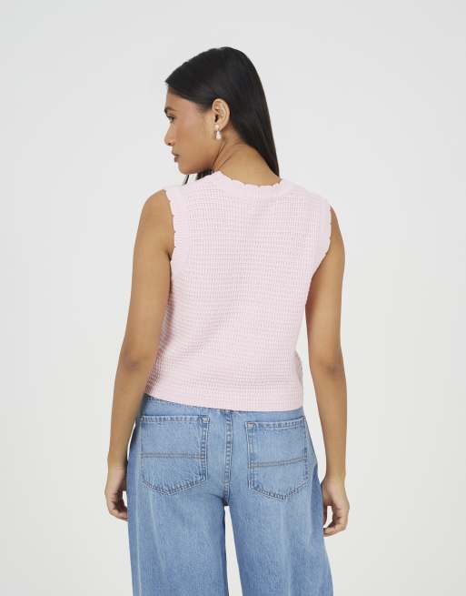 Chaleco rosa de punto con cuello redondo y conchas de croché de Brave Soul, 4 de 4