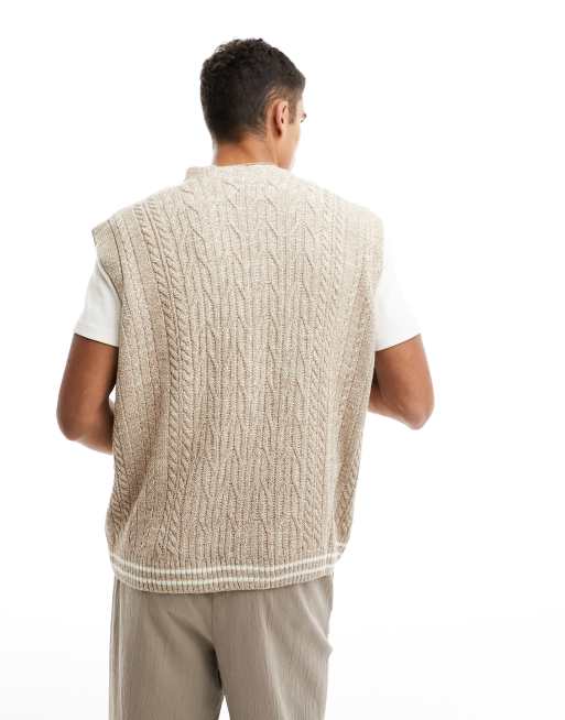 Chaleco tostado extragrande abotonado de estilo críquet de punto de ochos de ASOS DESIGN, 3 de 4