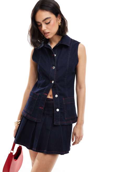 Chaleco vaquero azul añil entallado de ASOS DESIGN (parte de un conjunto)