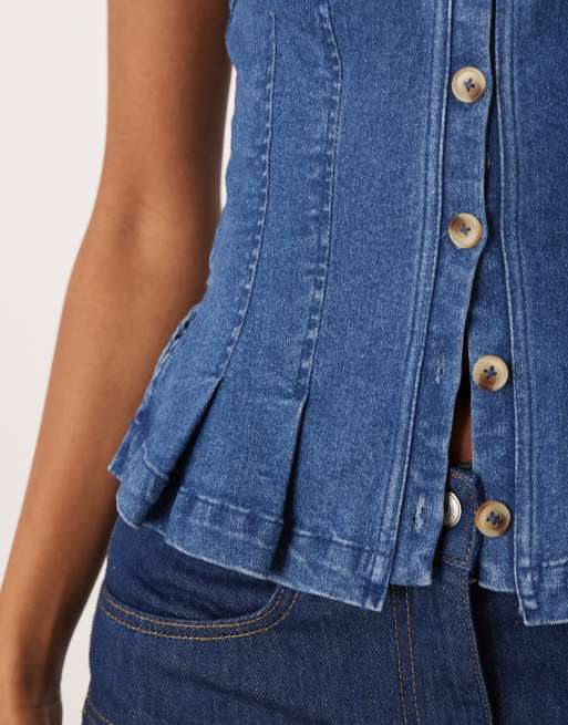 Chaleco vaquero azul medio con cuello de pico Dylan de Free People , 3 de 4