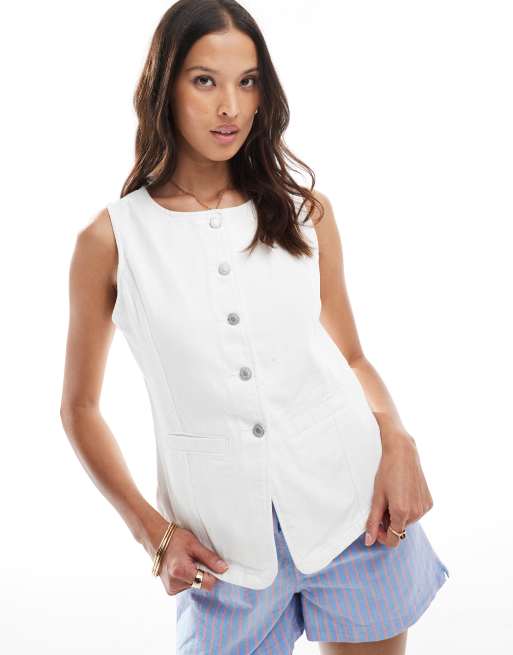 Chaleco vaquero blanco con cuello subido de ONLY