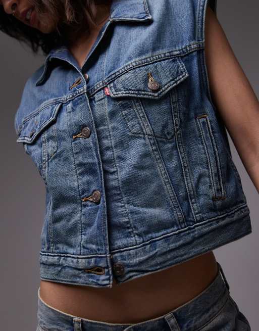 Chaleco vaquero de estilo años 90 con diseño encogido y lavado medio de Levi's, 3 de 4