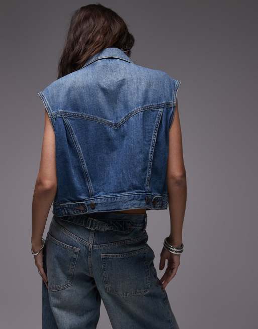 Chaleco vaquero de estilo años 90 con diseño encogido y lavado medio de Levi's, 4 de 4