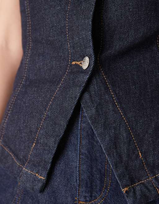    Gina Tricot sleeveless sculpted denim vest in indigo dark wash blue rinse