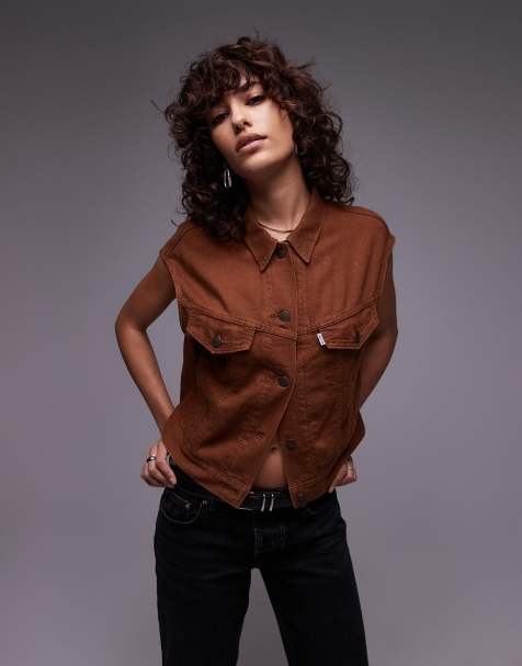 Chaleco vaquero marrón ligero de estilo años 90 con diseño encogido de Levi's - view 1