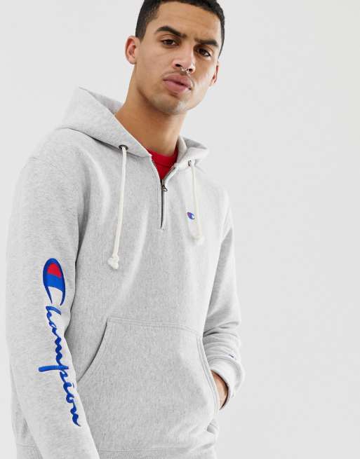 Champion 1 2 zip hoodie with sleeve logo in gray