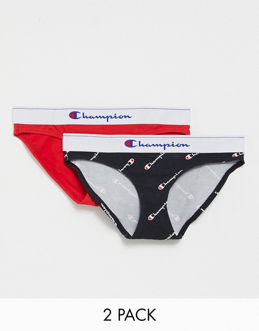 Champion 2 pack logo brief in black and red