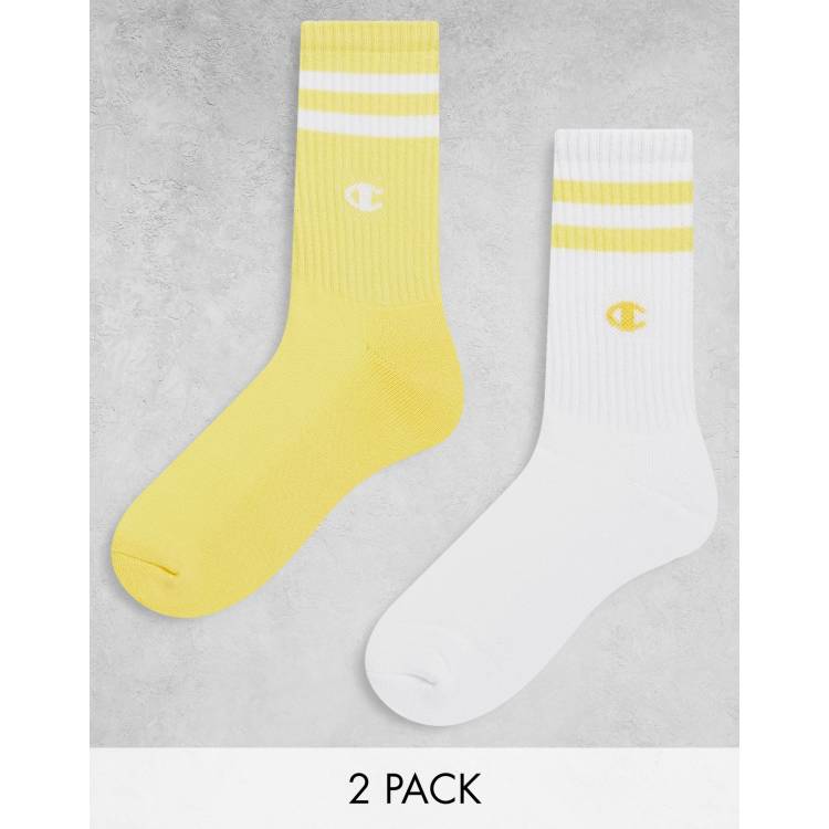 Champion 2 pack logo crew socks in white and yellow