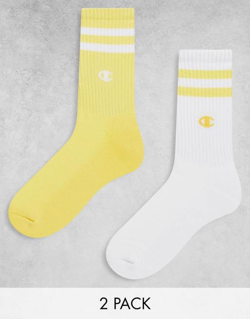 Champion 2 pack logo crew socks in white and yellow
