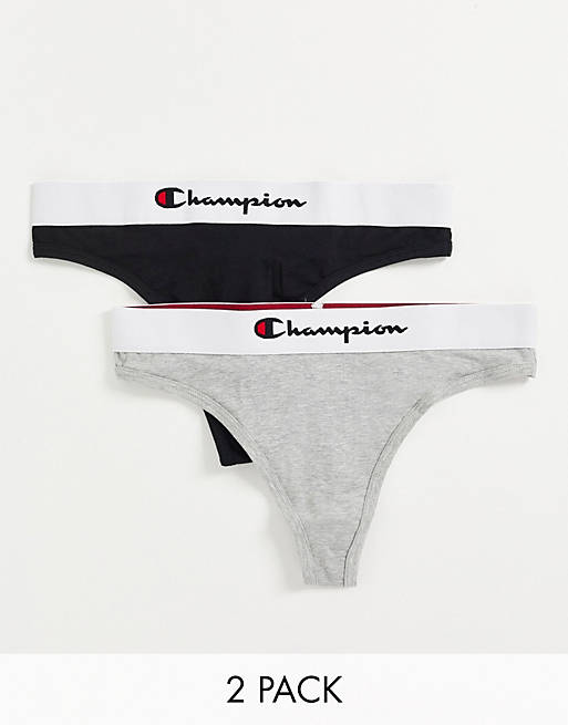 Champion 2 pack thong in black and grey